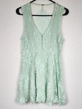 Free People Size 6 Damask Brocade Mint Lace Mini Dress